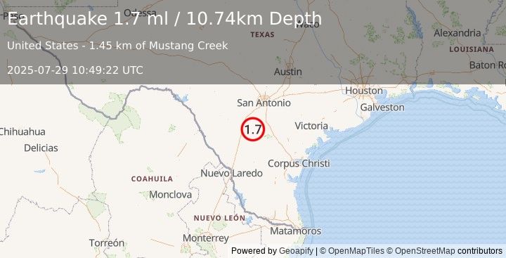 Earthquake 21 km SW of Charlotte, Texas (1.7 ml) (2025-07-29 10:49:21 UTC)