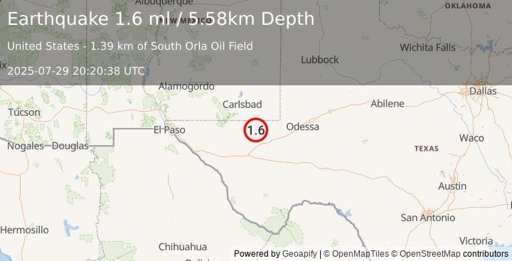 Earthquake 20 km W of Mentone, Texas (1.6 ml) (2025-07-29 20:20:38 UTC)