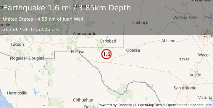 Earthquake 60 km S of Whites City, New Mexico (1.5 ml) (2025-07-30 14:53:27 UTC)