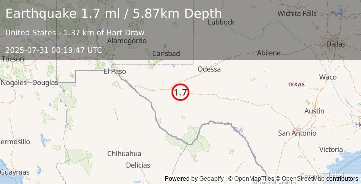 Earthquake 12 km E of Balmorhea, Texas (1.7 ml) (2025-07-31 00:19:47 UTC)