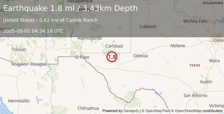 Earthquake 46 km S of Whites City, New Mexico (1.8 ml) (2025-08-02 04:34:19 UTC)