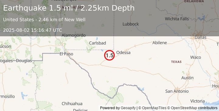 Earthquake 21 km N of Barstow, Texas (1.5 ml) (2025-08-02 15:16:47 UTC)