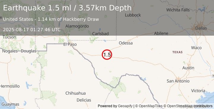 Earthquake 14 km N of Balmorhea, Texas (1.5 ml) (2025-08-17 01:27:46 UTC)