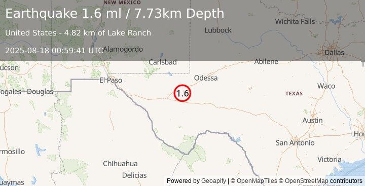 Earthquake 18 km ESE of Lindsay, Texas (1.6 ml) (2025-08-18 00:59:41 UTC)