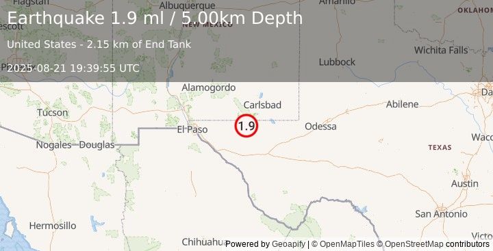 Earthquake 56 km S of Whites City, New Mexico (1.5 ml) (2025-08-21 19:39:57 UTC)