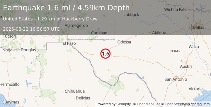 Earthquake 12 km N of Balmorhea, Texas (1.6 ml) (2025-08-22 16:56:57 UTC)