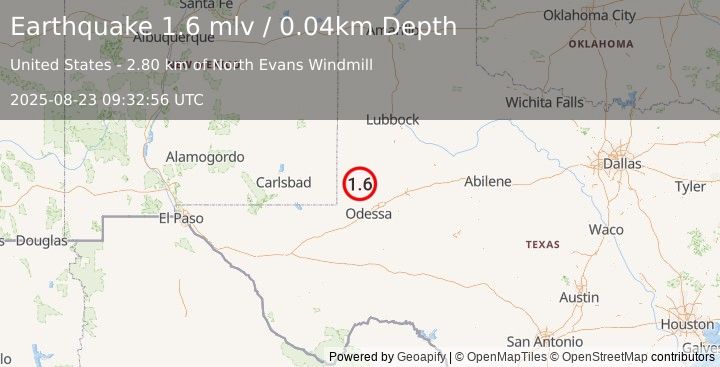 Earthquake 9 km N of Andrews, Texas (1.6 mlv) (2025-08-23 09:32:56 UTC)