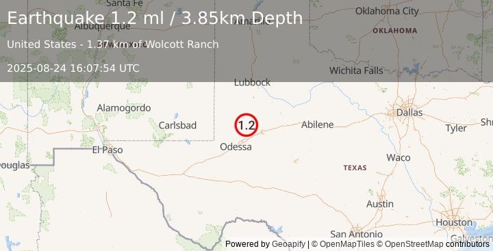 Earthquake 31 km WSW of Ackerly, Texas (1.2 ml) (2025-08-24 16:07:54 UTC)