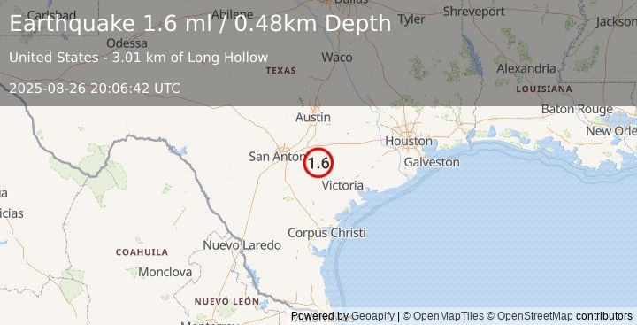 Earthquake 3 km NE of Smiley, Texas (1.6 ml) (2025-08-26 20:06:42 UTC)