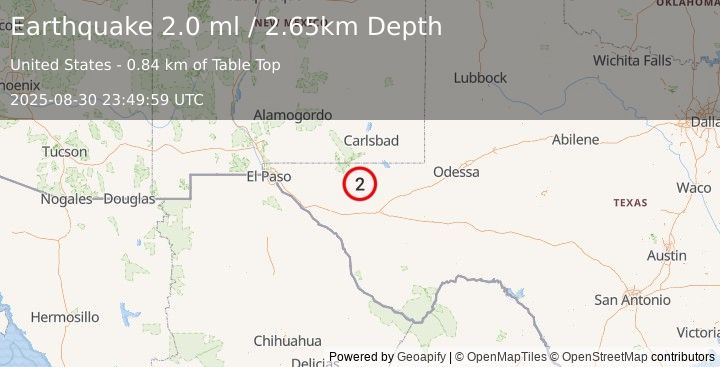 Earthquake 62 km S of Whites City, New Mexico (2.0 ml) (2025-08-30 23:49:59 UTC)