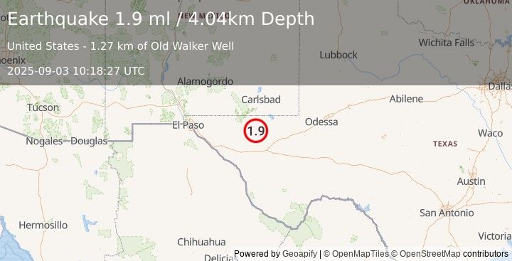 Earthquake 62 km S of Whites City, New Mexico (1.9 ml) (2025-09-03 10:18:27 UTC)