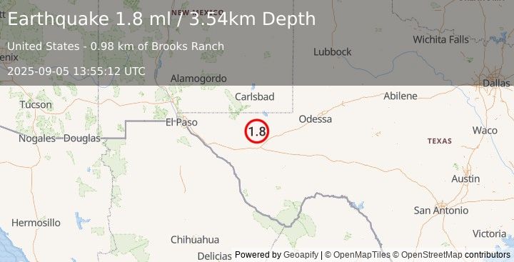 Earthquake 42 km WNW of Toyah, Texas (1.8 ml) (2025-09-05 13:55:12 UTC)