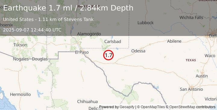 Earthquake 66 km NNE of Van Horn, Texas (1.7 ml) (2025-09-07 12:44:40 UTC)