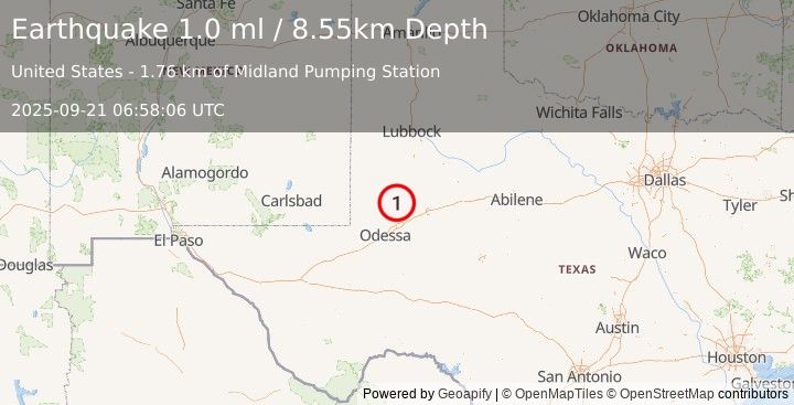 Earthquake 38 km ENE of McKinney Acres, Texas (1.0 ml) (2025-09-21 06:58:06 UTC)
