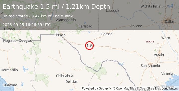 Earthquake 16 km N of Balmorhea, Texas (1.1 ml) (2025-09-25 16:26:35 UTC)