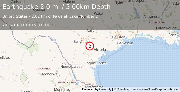 Earthquake 14 km ENE of Falls City, Texas (2.1 ml) (2025-10-03 10:15:02 UTC)