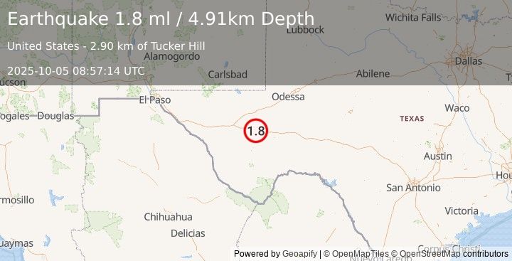 Earthquake 36 km E of Balmorhea, Texas (1.8 ml) (2025-10-05 08:57:14 UTC)