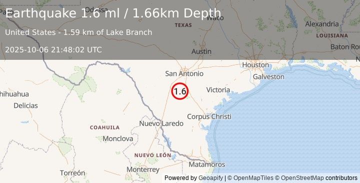 Earthquake 14 km S of Charlotte, Texas (1.6 ml) (2025-10-06 21:48:02 UTC)