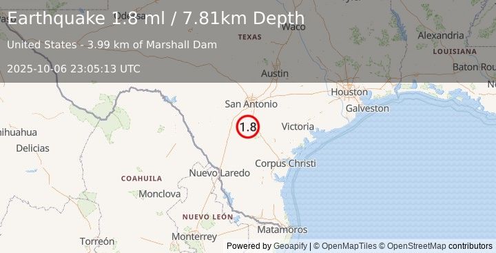 Earthquake 9 km W of Christine, Texas (1.8 ml) (2025-10-06 23:05:13 UTC)