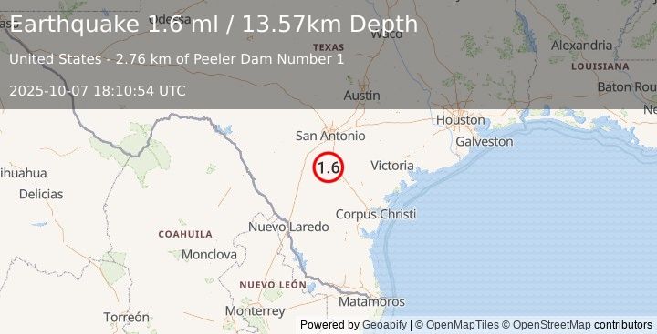 Earthquake 5 km SW of Christine, Texas (1.6 ml) (2025-10-07 18:10:54 UTC)