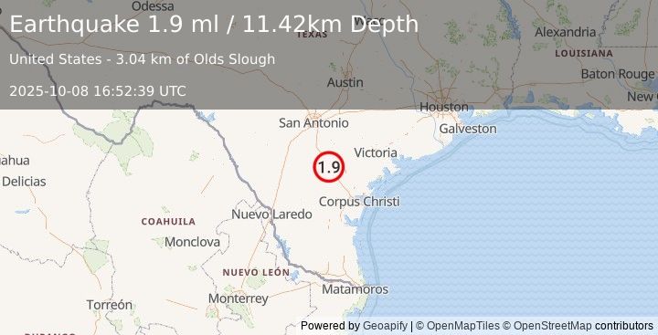 Earthquake 5 km ENE of Three Rivers, Texas (1.9 ml) (2025-10-08 16:52:39 UTC)