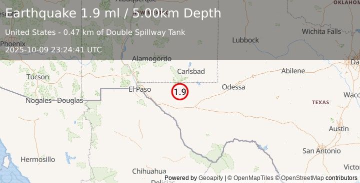 Earthquake 54 km ESE of Dell City, Texas (1.9 ml) (2025-10-09 23:24:41 UTC)