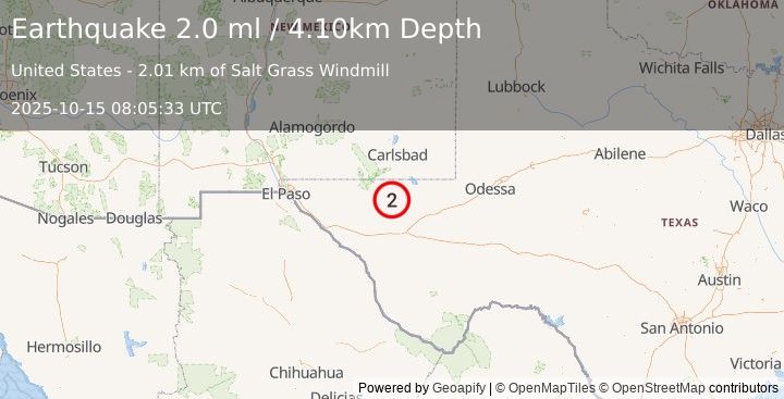 Earthquake 57 km S of Whites City, New Mexico (2.0 ml) (2025-10-15 08:05:33 UTC)