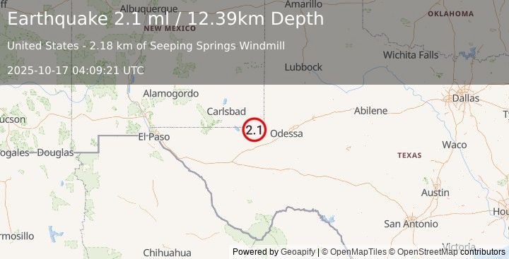 Earthquake 24 km SW of Jal, New Mexico (2.1 ml) (2025-10-17 04:09:21 UTC)