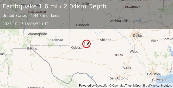 Earthquake 11 km W of Forsan, Texas (1.6 ml) (2025-10-17 15:05:50 UTC)