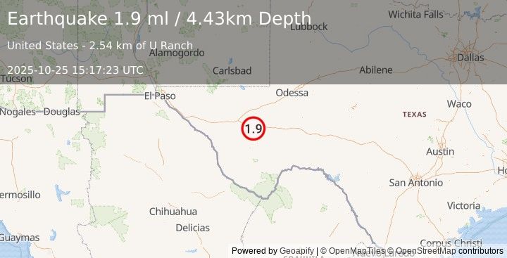 Earthquake 21 km SE of Balmorhea, Texas (1.9 ml) (2025-10-25 15:17:23 UTC)