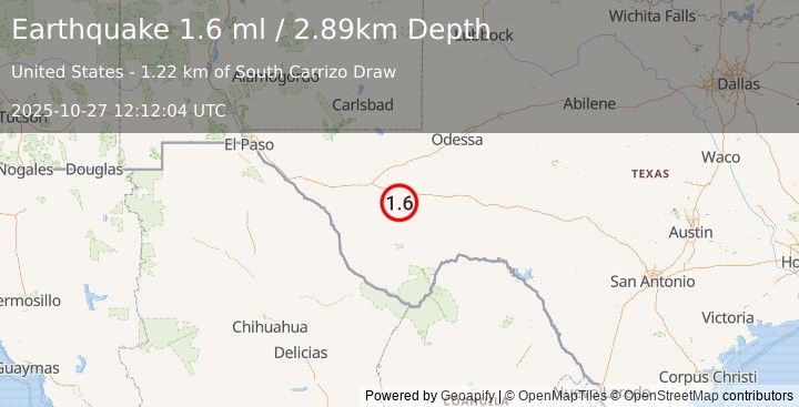 Earthquake 33 km SE of Balmorhea, Texas (1.6 ml) (2025-10-27 12:12:04 UTC)