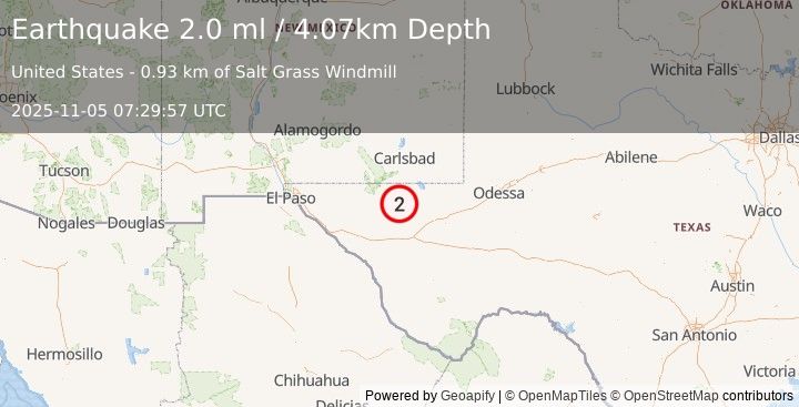 Earthquake 57 km S of Whites City, New Mexico (2.0 ml) (2025-11-05 07:29:57 UTC)