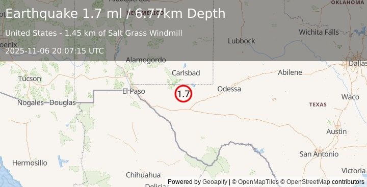 Earthquake 56 km S of Whites City, New Mexico (1.7 ml) (2025-11-06 20:07:15 UTC)