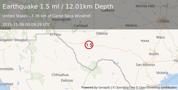 Earthquake 23 km E of Balmorhea, Texas (1.5 ml) (2025-11-08 00:09:29 UTC)