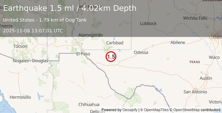 Earthquake 65 km S of Whites City, New Mexico (1.5 ml) (2025-11-08 13:07:01 UTC)