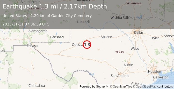 Earthquake 2 km SW of Garden City, Texas (1.3 ml) (2025-11-11 07:06:59 UTC)