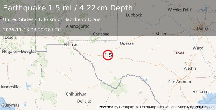 Earthquake 13 km N of Balmorhea, Texas (1.5 ml) (2025-11-13 08:29:28 UTC)