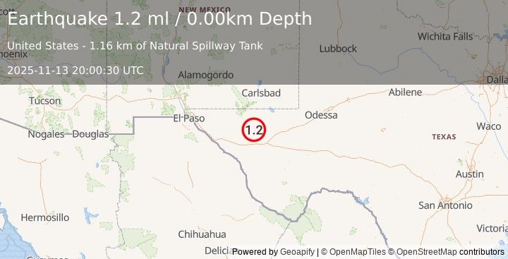 Earthquake 57 km NE of Van Horn, Texas (1.2 ml) (2025-11-13 20:00:30 UTC)