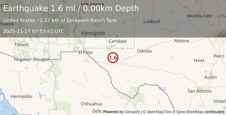 Earthquake 55 km WNW of Toyah, Texas (0.8 ml) (2025-11-17 07:53:48 UTC)