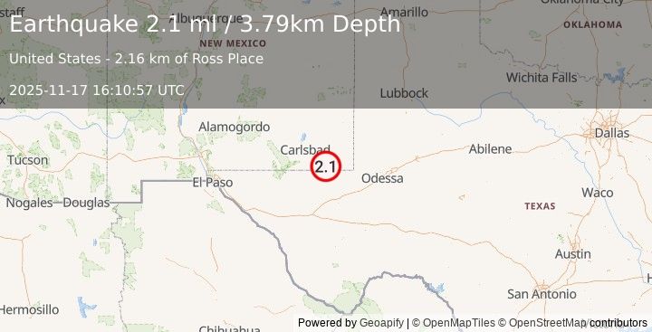 Earthquake 35 km ESE of Malaga, New Mexico (2.1 ml) (2025-11-17 16:10:57 UTC)