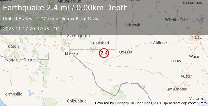 Earthquake 58 km S of Whites City, New Mexico (2.9 ml) (2025-11-17 20:37:33 UTC)