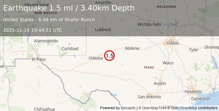 Earthquake 12 km S of Forsan, Texas (1.5 ml) (2025-11-19 10:44:51 UTC)