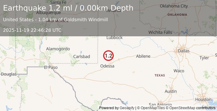 Earthquake 31 km NE of McKinney Acres, Texas (1.2 ml) (2025-11-19 22:46:28 UTC)