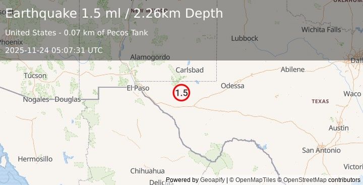 Earthquake 64 km NNE of Van Horn, Texas (1.5 ml) (2025-11-24 05:07:31 UTC)