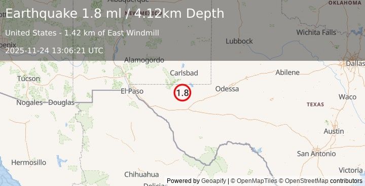 Earthquake 55 km S of Whites City, New Mexico (1.8 ml) (2025-11-24 13:06:21 UTC)