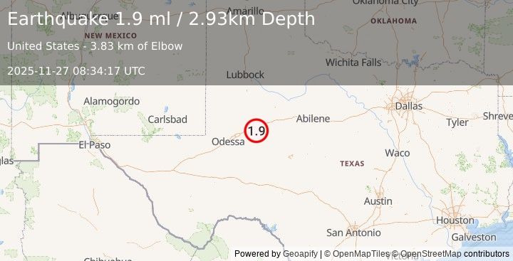 Earthquake 12 km W of Forsan, Texas (1.8 ml) (2025-11-27 08:34:18 UTC)