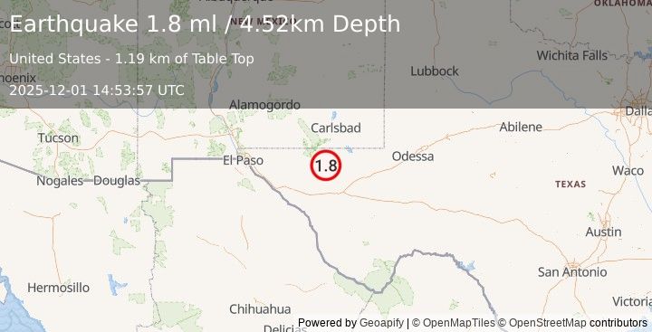 Earthquake 60 km S of Whites City, New Mexico (1.8 ml) (2025-12-01 14:53:57 UTC)