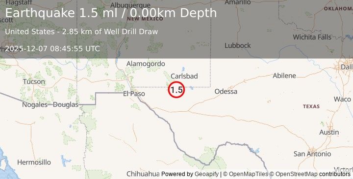 Earthquake 56 km S of Whites City, New Mexico (1.0 ml) (2025-12-07 08:45:58 UTC)