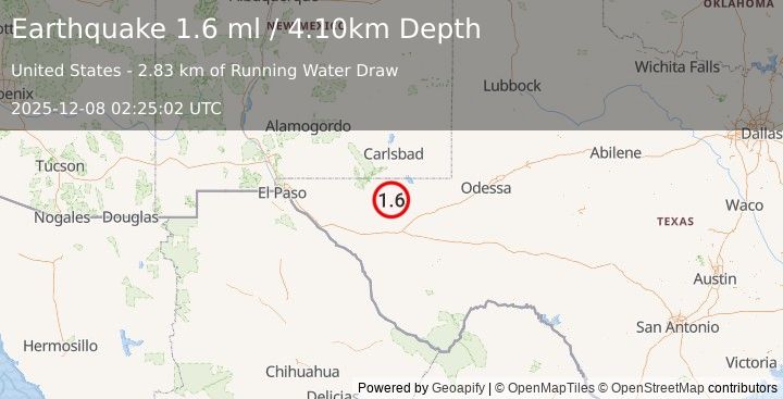 Earthquake 58 km NW of Toyah, Texas (1.6 ml) (2025-12-08 02:25:02 UTC)