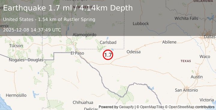 Earthquake 55 km NW of Toyah, Texas (1.7 ml) (2025-12-08 14:37:49 UTC)